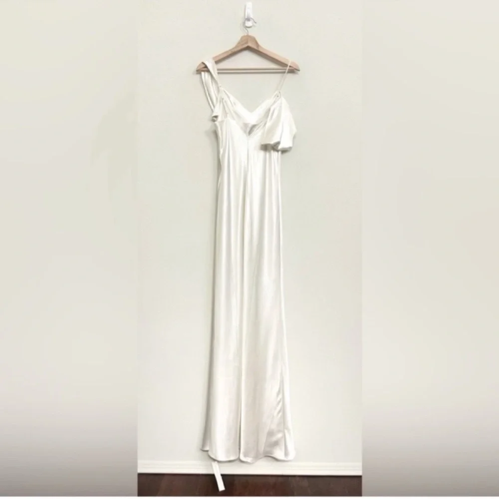 NWT Reformation Ronda One ShoulderAsymmetrical Neckline Silk Dress Ivory Sz 8 - Picture 6 of 16